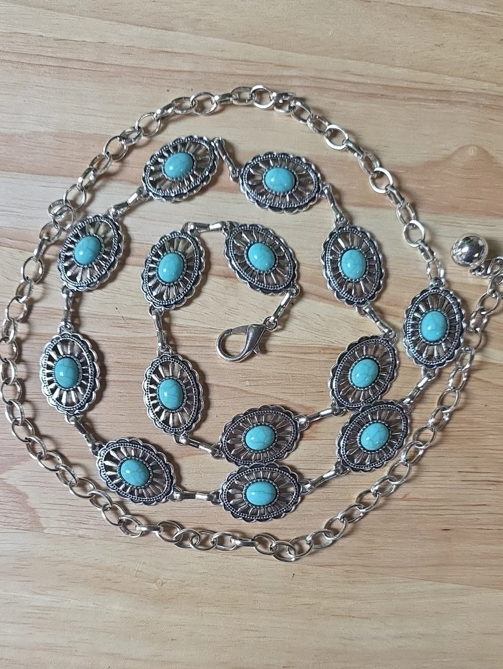 Bohemian Vintage style Faux Turquoise Floral Waist Chain nwot